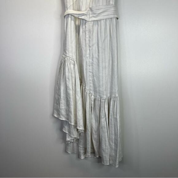 Marissa Webb Kierra Linen Blend Pinstriped Midi dress white - 4 - Picture 8 of 11